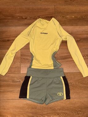 PLAYBOY Yellow and Olive Athletic Two-Piece Set
